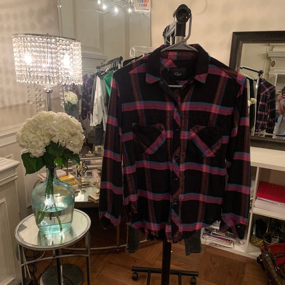 Rails Leo - Onyx Magenta Plaid Shirt XS